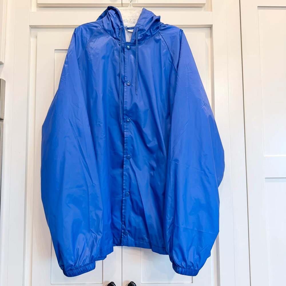 Blue Hooded Nylon Windbreaker Jacket 2XL Lightweight